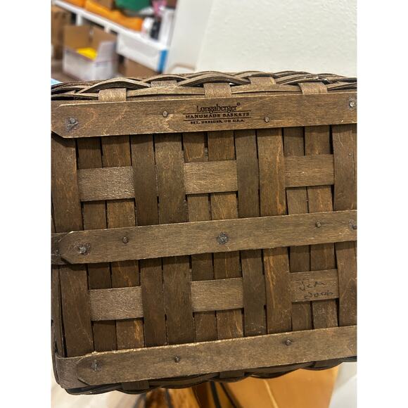 Longaberger Napkin basket Combo Khaki check liner & protector deep brown - Picture 6 of 6
